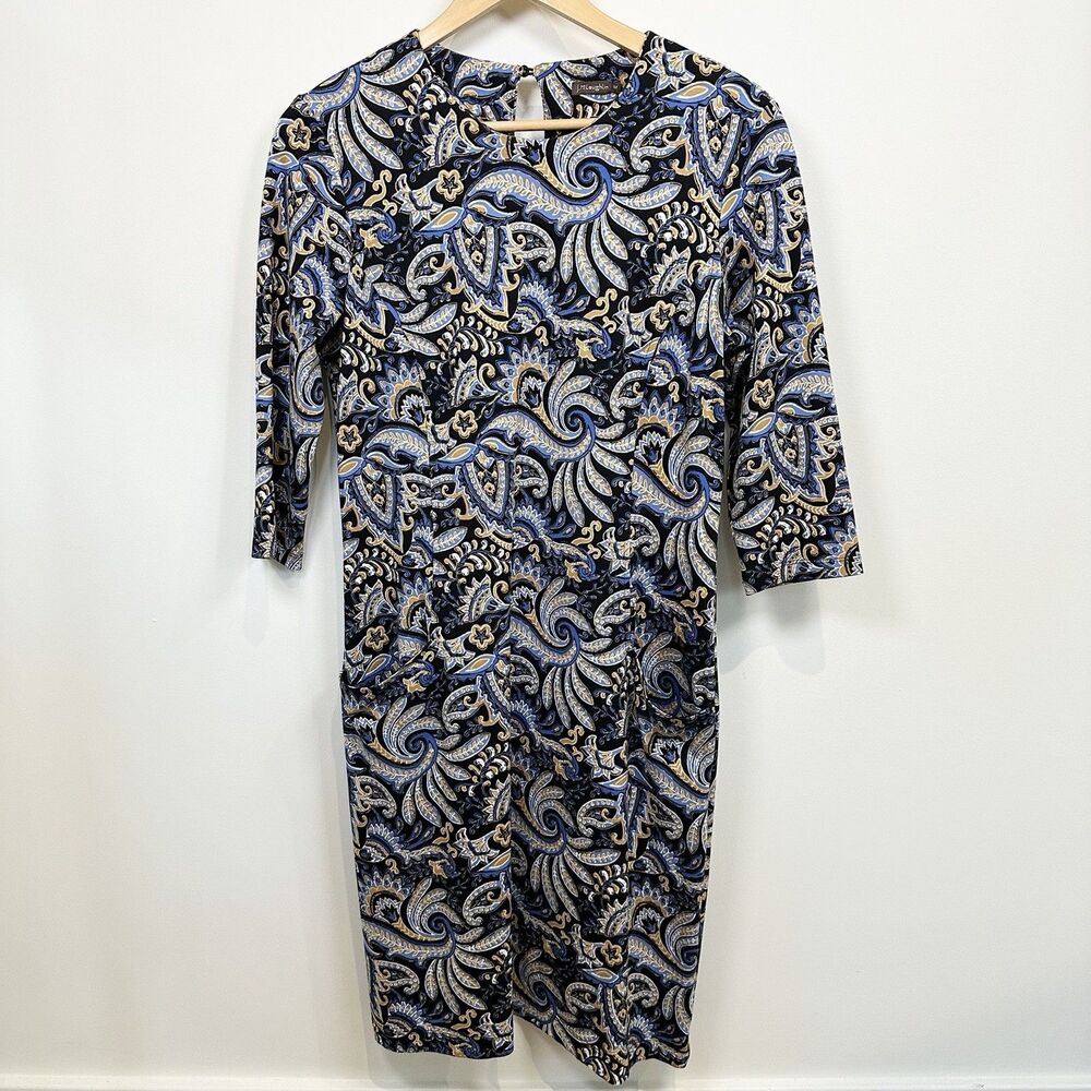 J. McLaughlin Dress Size Medium Blue Catalyst Paisley Catalina Cloth Pockets